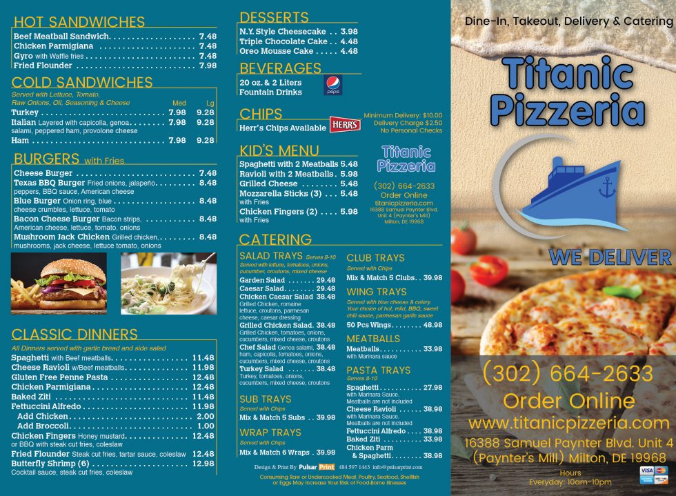 Our Menu Titanic Pizzeria